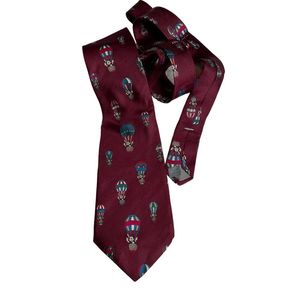 Disney Mickey Mouse Hot Air Balloon Silk‎ Tie Balancine Burgundy Vintage USA
